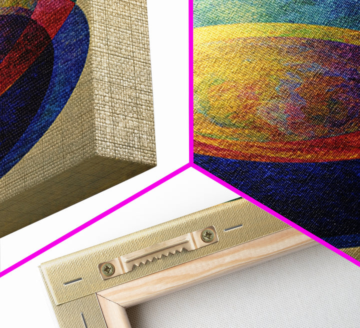 Overlapping Circle Geometry Framed Canvas Print, Mid Century Modern Abstract Wall Art, Colorful Bauhaus Decor, Textured Poster