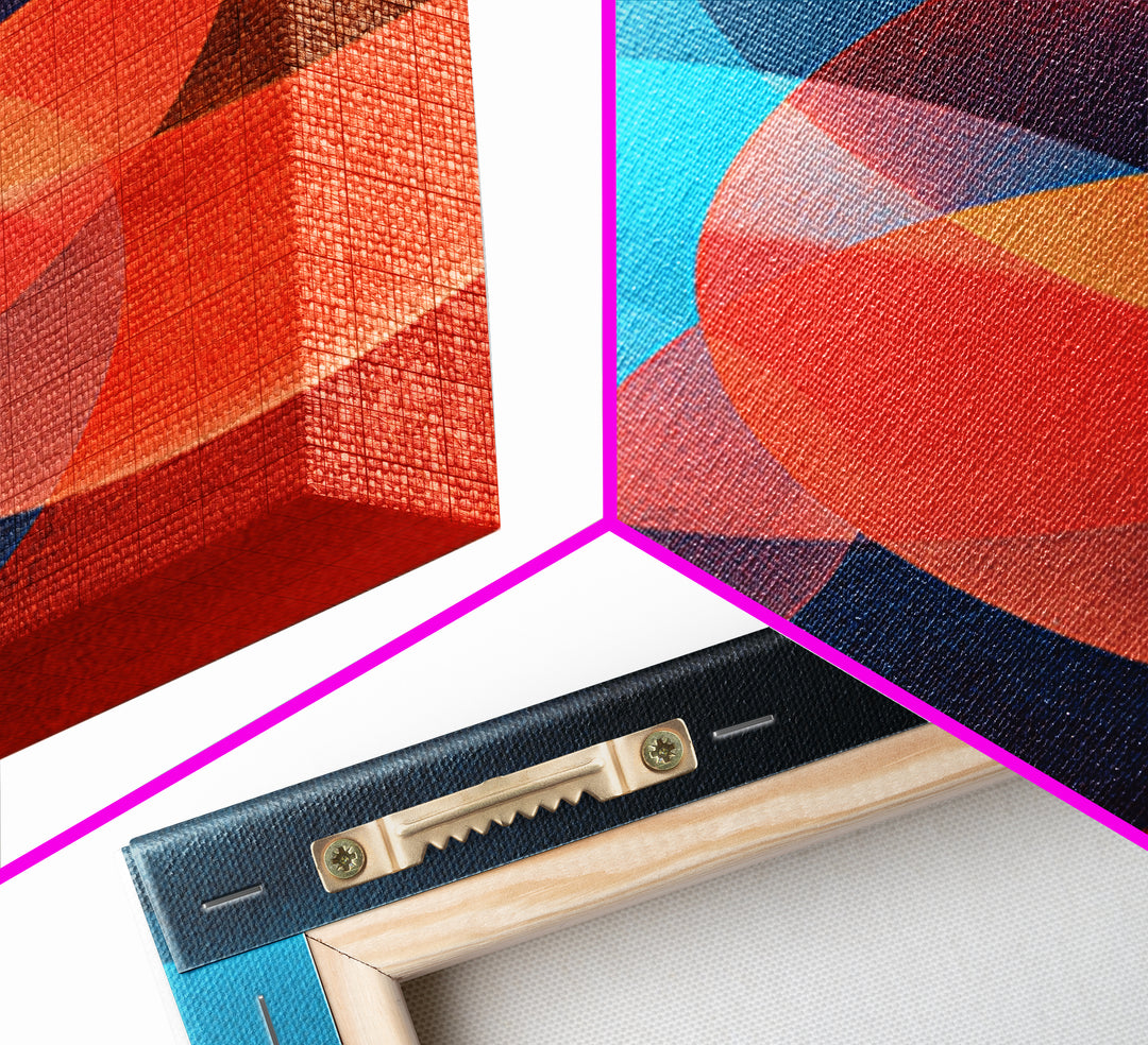 Vivid Teal Orange Circles Abstract Canvas Print, Midcentury Modern Geometric Wall Decor, Retro MCM Living Room Art, Home Office Decor