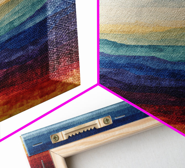 Layered Ocean Desert Horizon Wall Art, Midcentury Modern Art Print, Blue Teal Sunset Landscape Decor For Living Room Home Office