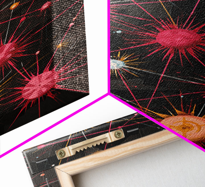 Atomic Pink Orange Network Wall Art, Midcentury Modern Abstract Print, Space Age Geometric Decor For Living Room Home Office