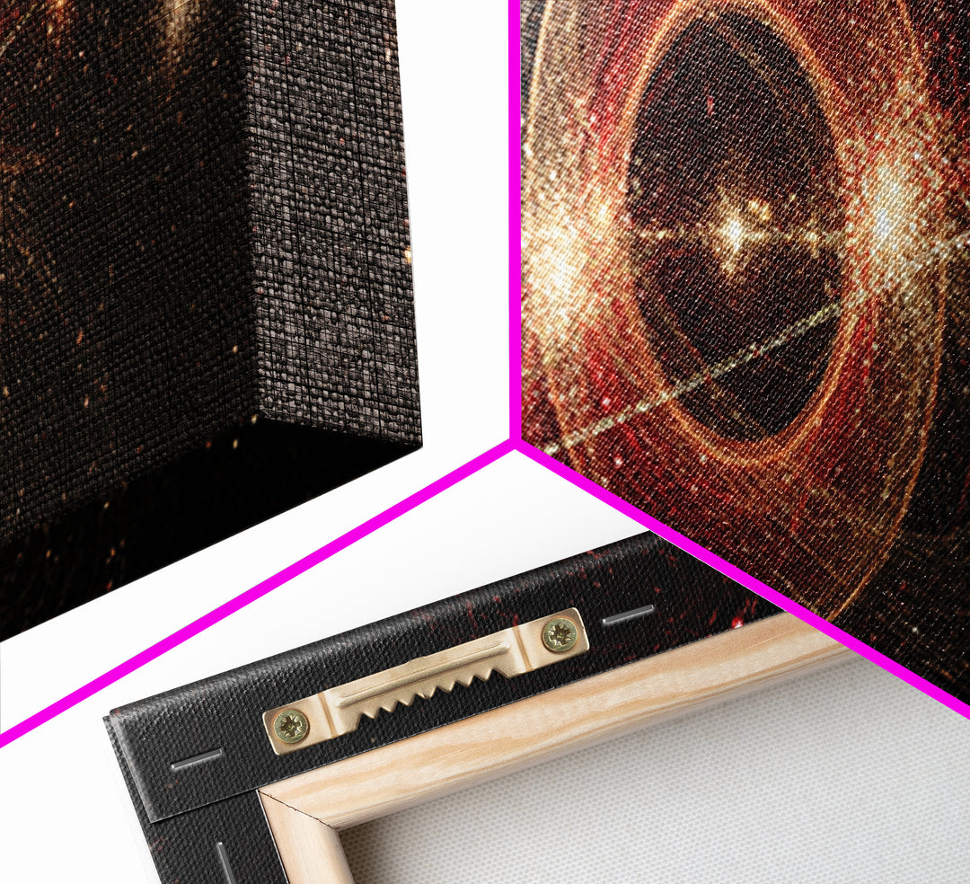 Glowing Cosmic Ring With Gold Sparks Wall Art, Abstract Space Poster, Modern Wall Decor, Galaxy Print, Black Red Home Decor