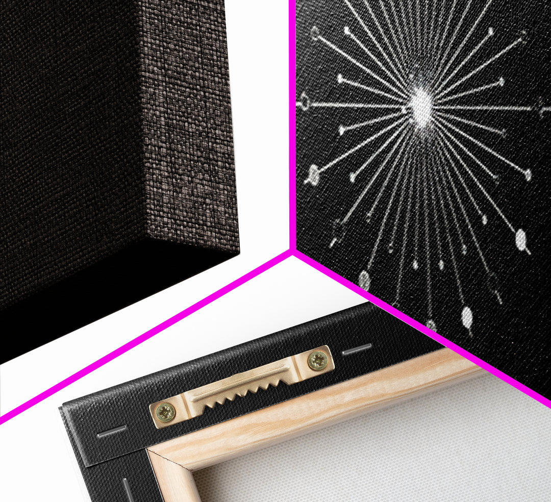 Black Atomic Starburst Wall Art, Midcentury Modern Art Print, Minimal Geometric Poster, Retro Space Age Office Decor Gift