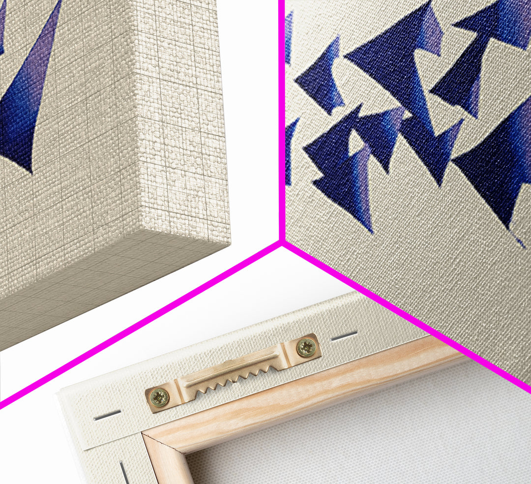 Blue Triangle Flock Abstract Canvas Print, Midcentury Modern Art, Geometric Shapes Art, Minimalist Wall Art, Modern Decor