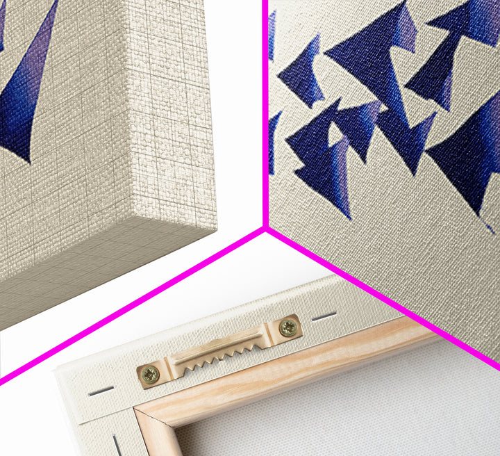 Blue Triangle Flock Abstract Canvas Print, Midcentury Modern Art, Geometric Shapes Art, Minimalist Wall Art, Modern Decor