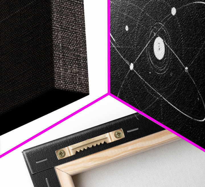 White Atomic Orbit Diagram Wall Art, Midcentury Modern Art, Space Abstract Art, Science Poster, Black Retro Art, Modern Decor