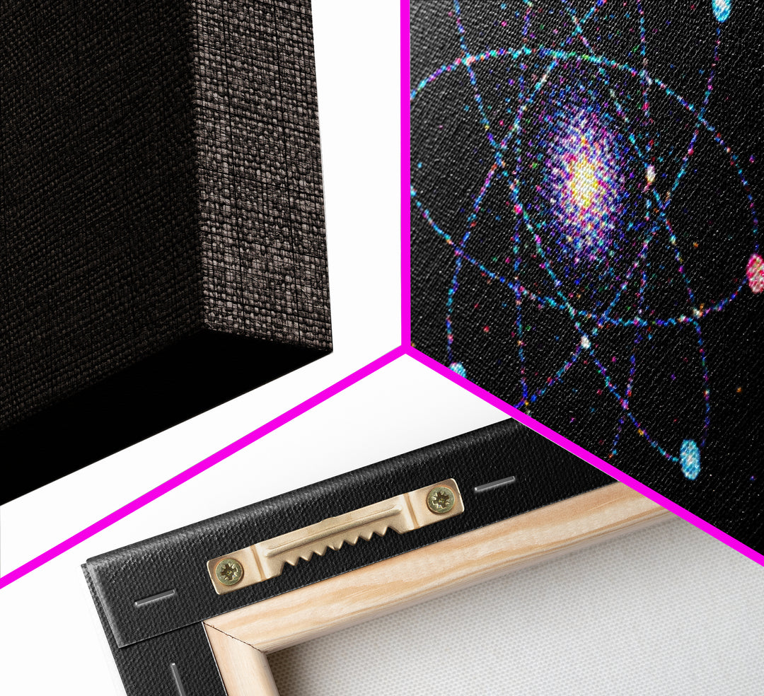 Colorful Atomic Galaxy Canvas Print, Space Abstract Art, Midcentury Modern Art, Cosmic Retro Art, Black Science Decor, Modern Wall Art