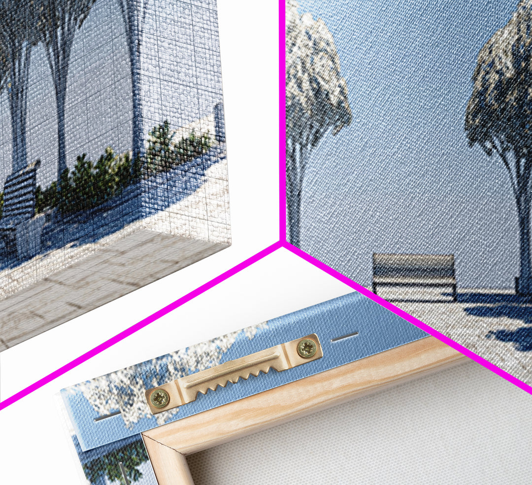 Symmetrical Winter Tree Promenade Canvas Print, Modern Wall Art, Scandinavian Landscape, Blue White Minimalist Wall Decor