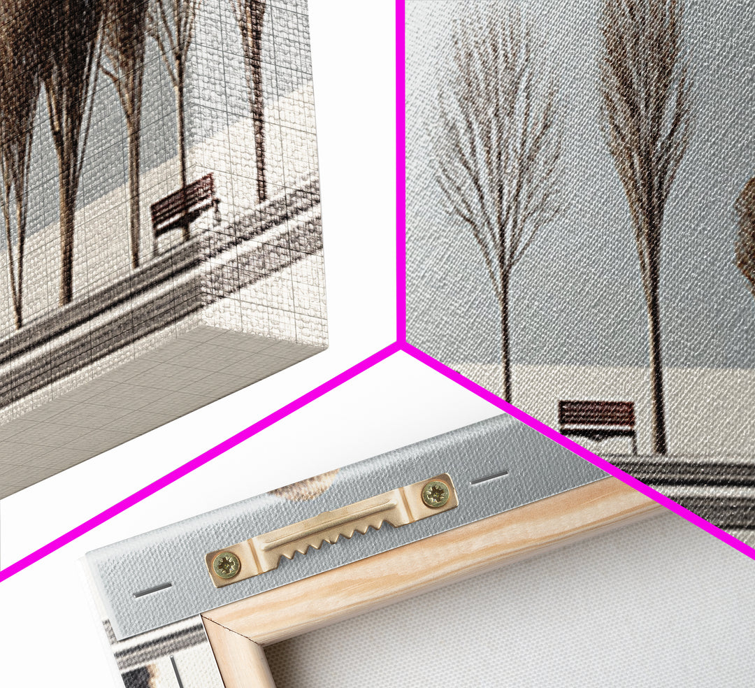 Minimal Winter Promenade With Bare Trees And Benches Wall Art, Modern Landscape Print, Scandinavian Decor, Office Art, Home Decor