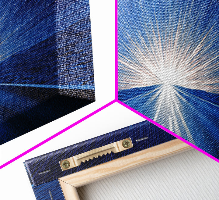 Starry Blue Highway Horizon Framed Canvas Print, Cosmic Retro Wall Art, Modern Digital Art, Space Abstract Decor For Living Room