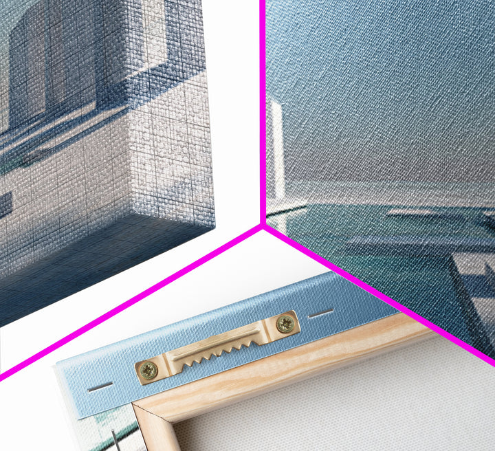 Minimal White Geometric Seaside Architecture With Blue Pool Wall Art, Modern Coastal Print, Luxury Home Decor, Office Art