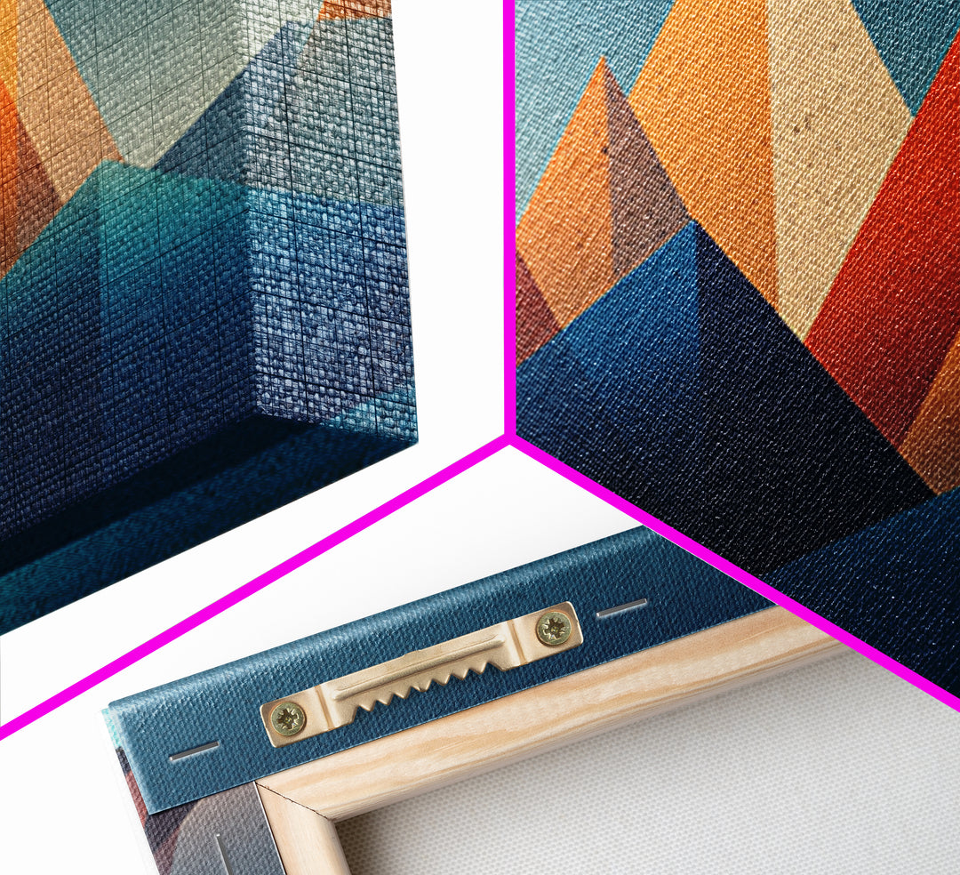 Orange Teal Desert Pyramid Mountains Canvas Print, Mid Century Modern Abstract Art, Geometric Wall Decor, Southwestern Poster