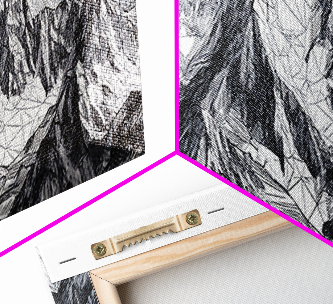 Black White Mountain Line Drawing Wall Art, Minimalist Landscape Print, Modern Office Decor, Alpine Sketch Poster Gift For Him