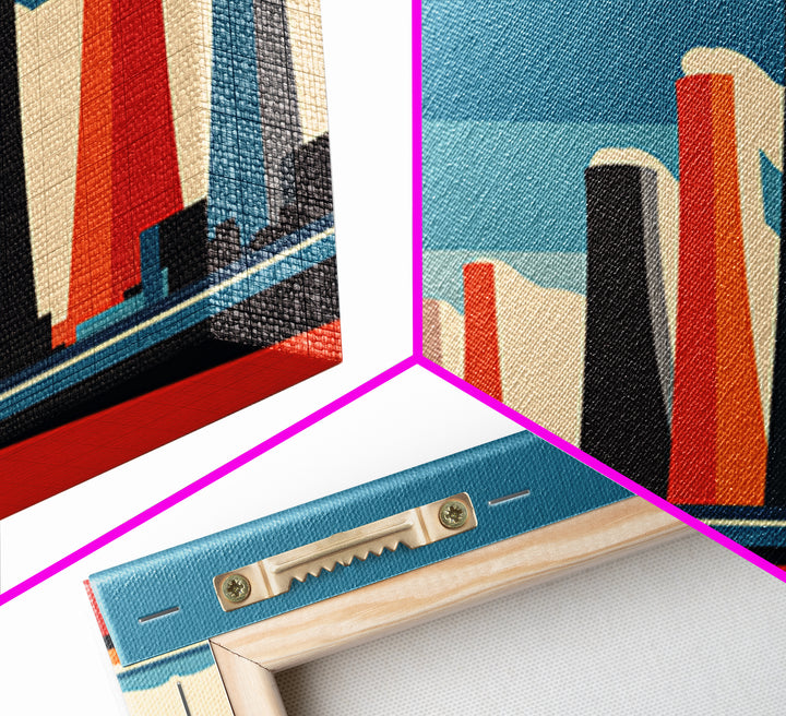 Retro Nuclear Cooling Towers At Desert Horizon Wall Art, Midcentury Modern Industrial Landscape, Bold Orange Blue MCM Decor