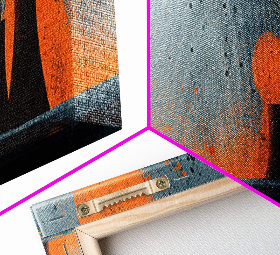 Orange Atomic Cooling Towers At Dusk Wall Art, Midcentury Modern Industrial Landscape, Retro Abstract Power Plant Decor Print