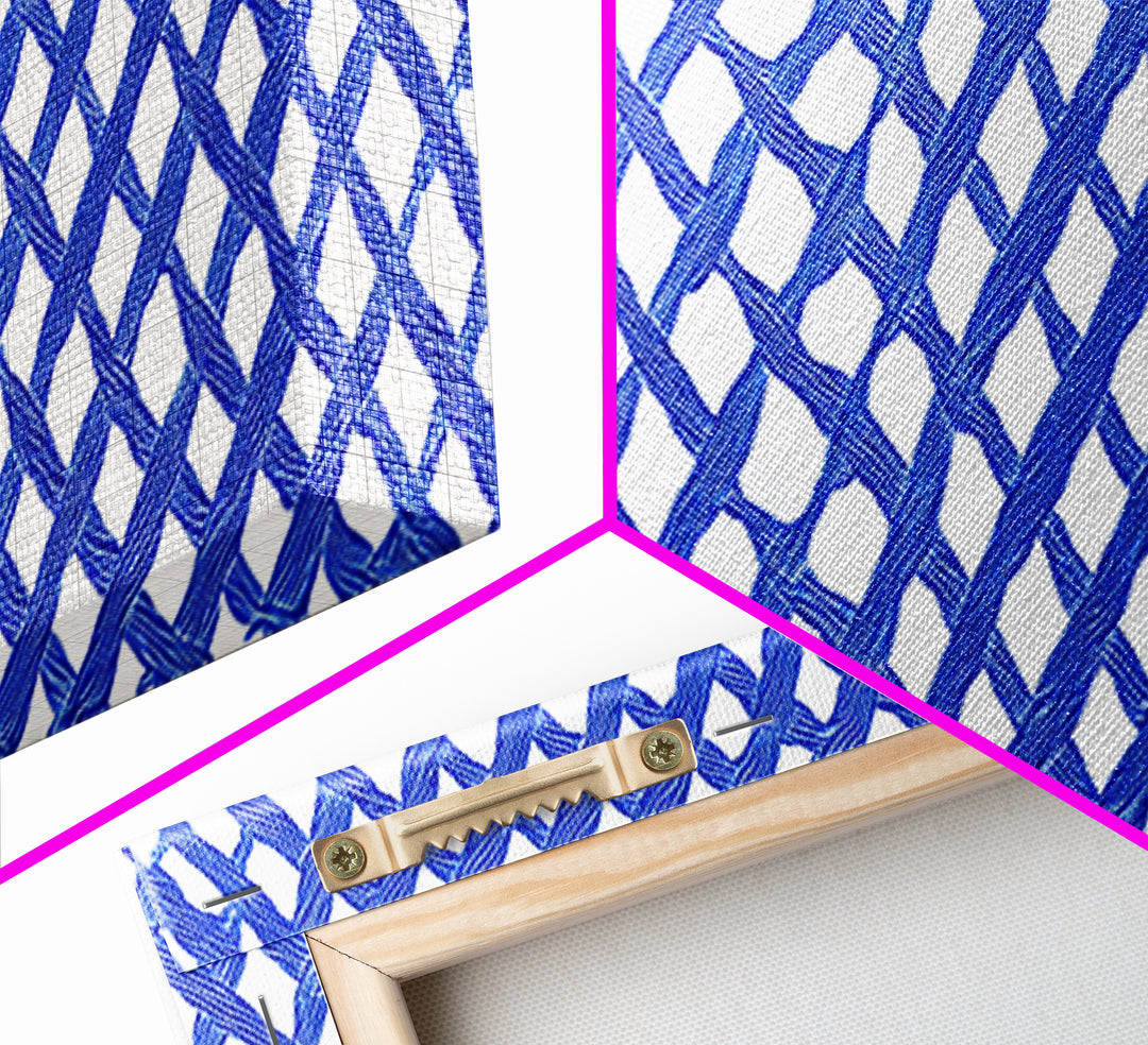 Blue Hand Drawn Lattice Wall Art, Geometric Pattern Poster, Modern Wall Decor, Op Art, Minimalist Art Print, Office Decor