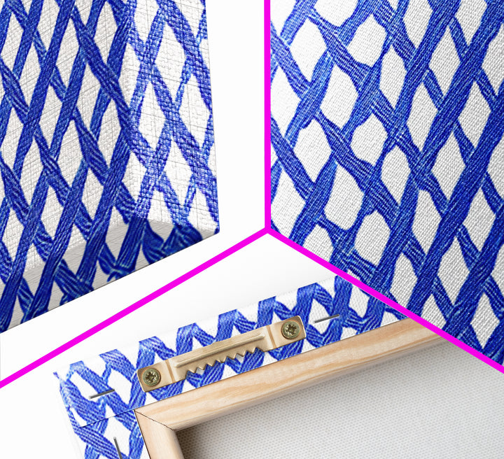 Blue Hand Drawn Lattice Wall Art, Geometric Pattern Poster, Modern Wall Decor, Op Art, Minimalist Art Print, Office Decor