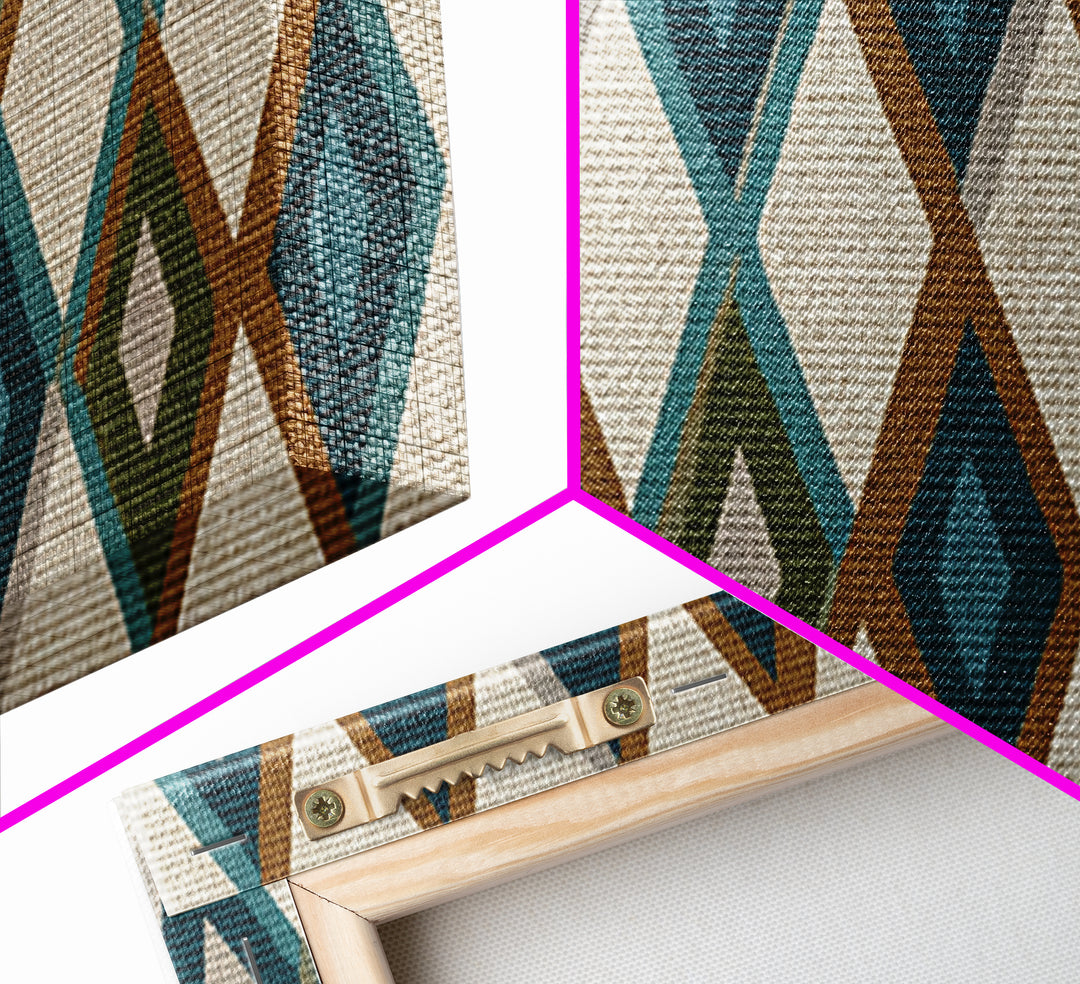 Teal Brown Diamond Pattern Wall Art, Midcentury Modern Decor, Geometric Art Print, MCM Wall Decor, Boho Style, Home Decor