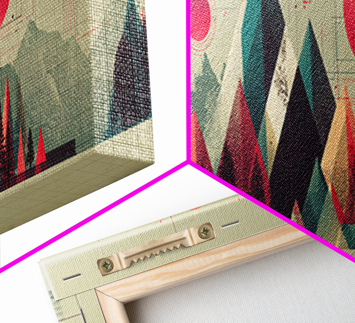 Pink Sun Geometric Mountains Wall Art, Midcentury Modern Art Print, Abstract Landscape Poster, Colorful Office Decor Gift