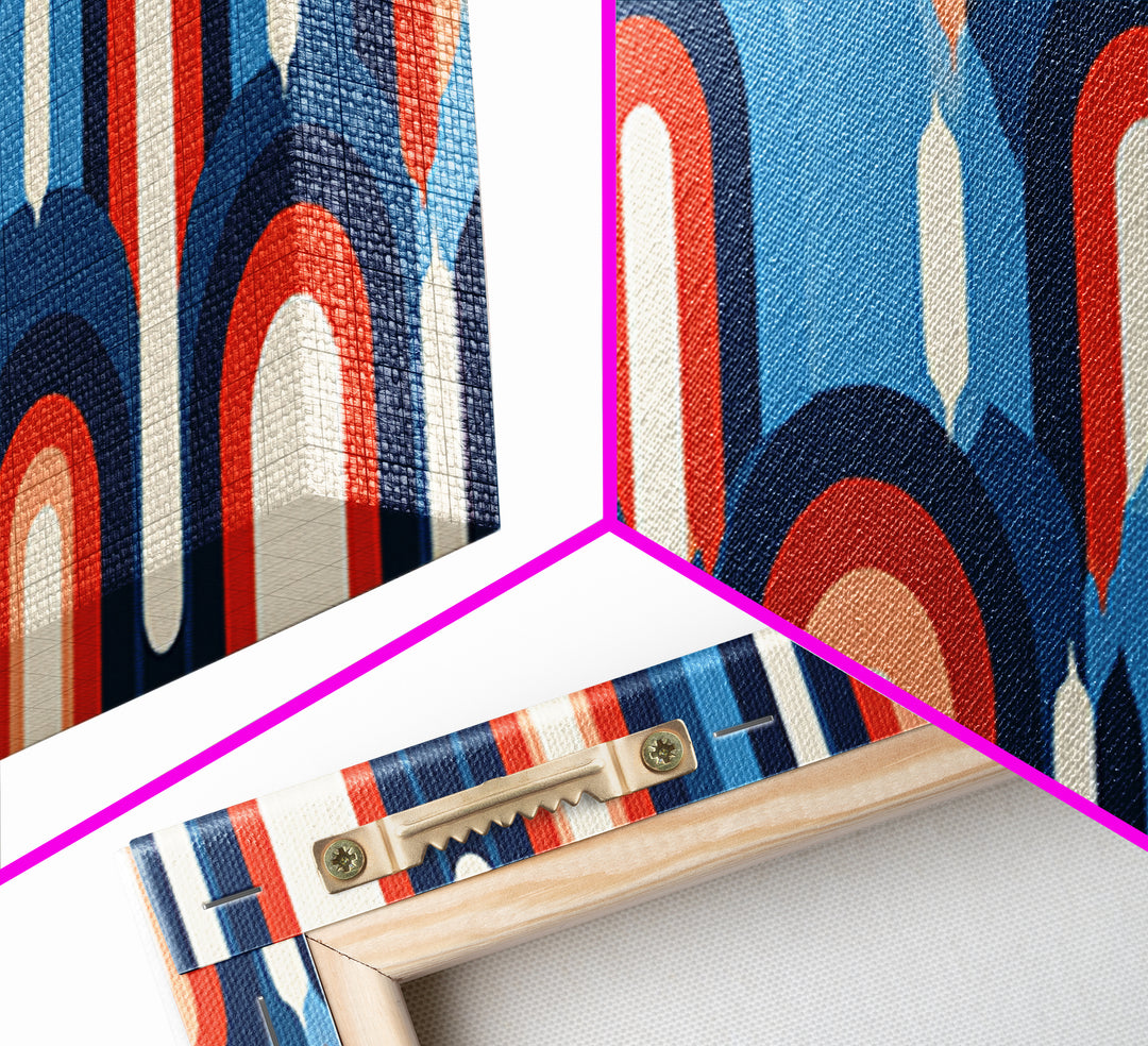 Retro Red Blue Arch Pattern Wall Art, Midcentury Modern Geometric Poster, Bauhaus Style Decor, Colorful MCM Print Gift Idea