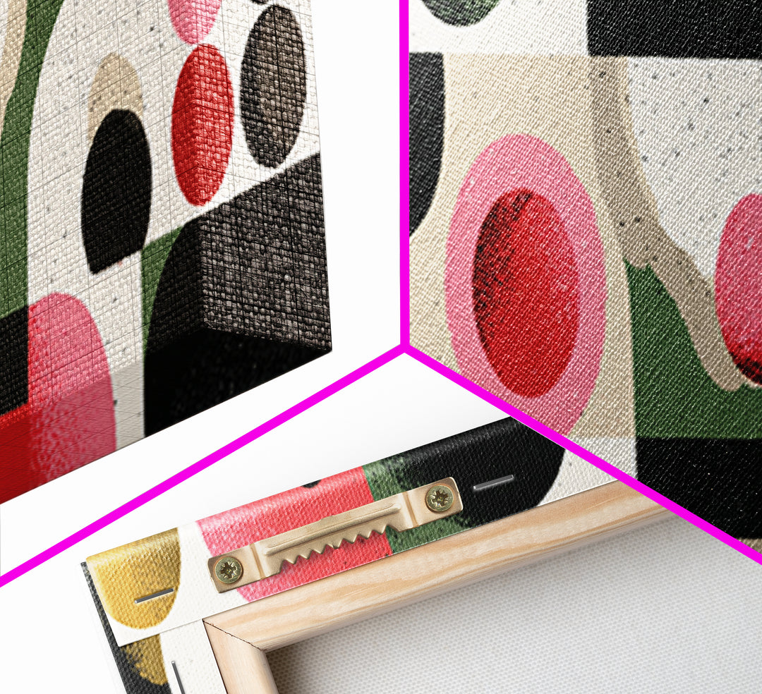 Pink Green Bauhaus Abstract Canvas Print, Midcentury Modern Wall Art, Geometric Circle Decor, Retro Gallery Poster Gift Idea