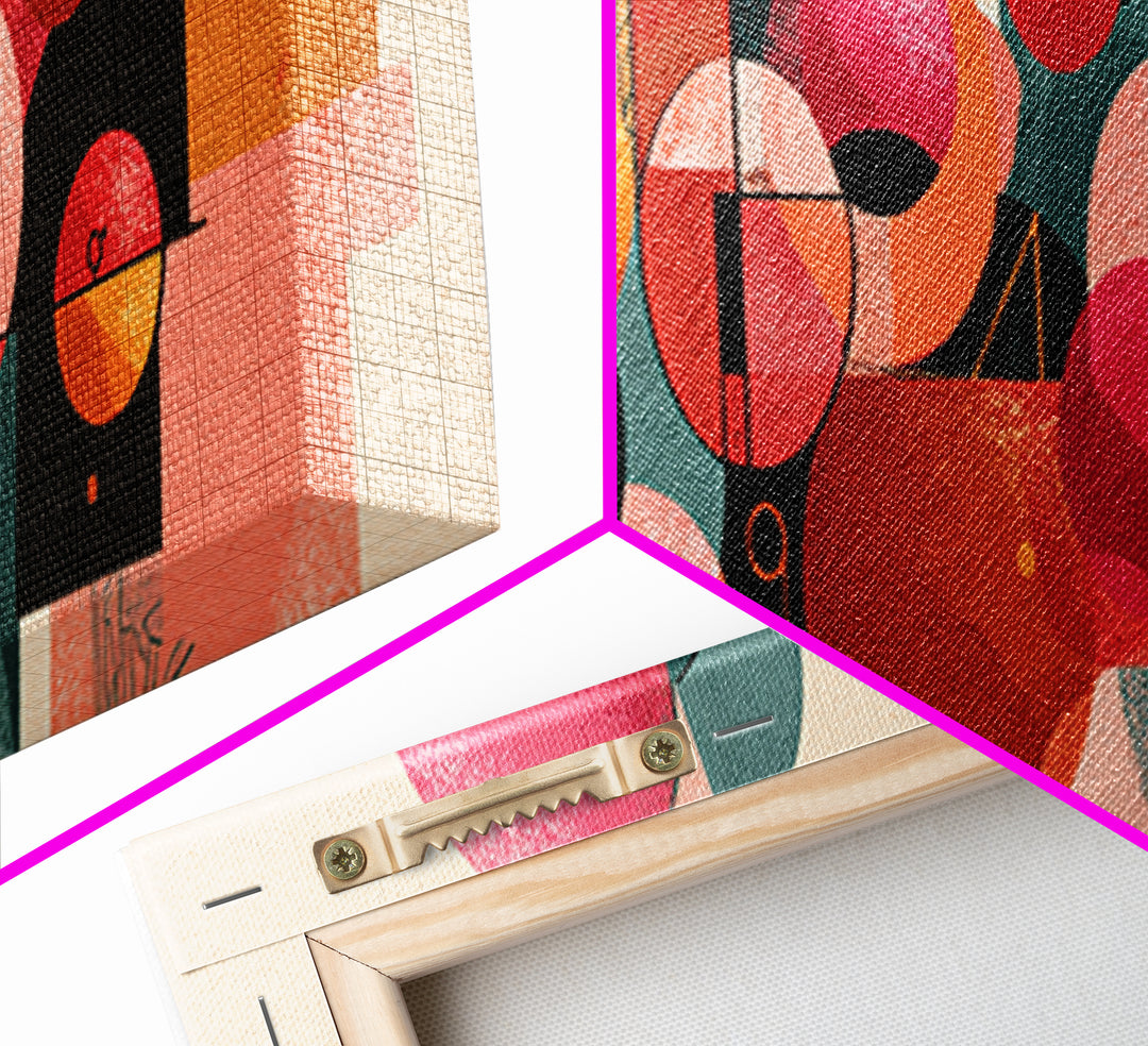 Abstract Citrus Circle Wall Art, Orange Pink Botanical Still Life Poster, Midcentury Modern Geometric Canvas Print Gift Idea