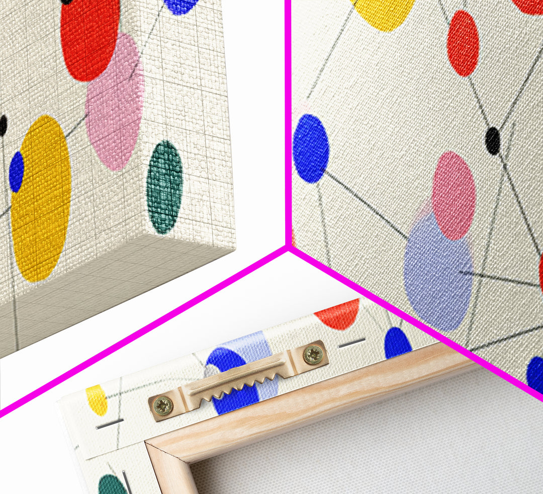 Colorful Atomic Dots And Connected Lines Wall Art, Midcentury Modern Art, Geometric Abstract Print, Retro Modern Decor Poster