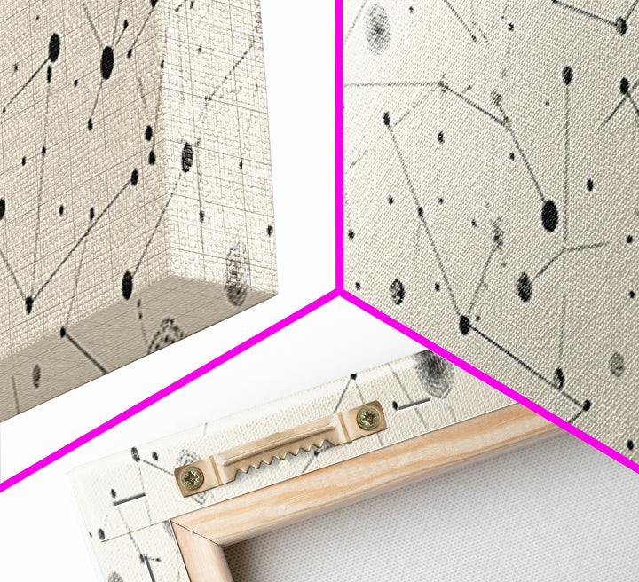 Black And White Constellation Dots Wall Art, Midcentury Abstract, Minimalist Modern Art Print, Atomic Retro Office Decor Poster