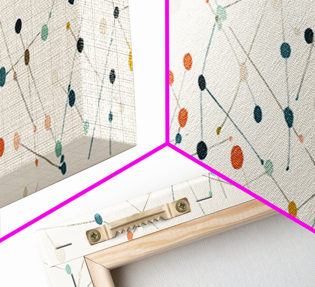 Muted Atomic Dots And Fine Connected Lines Canvas Print, Midcentury Modern Art, Geometric Wall Decor, Scandinavian Poster