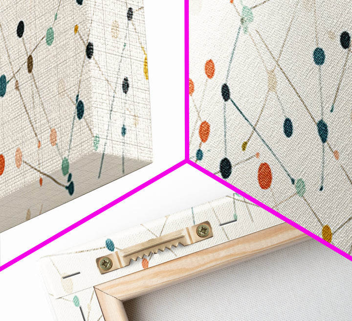 Muted Atomic Dots And Fine Connected Lines Canvas Print, Midcentury Modern Art, Geometric Wall Decor, Scandinavian Poster
