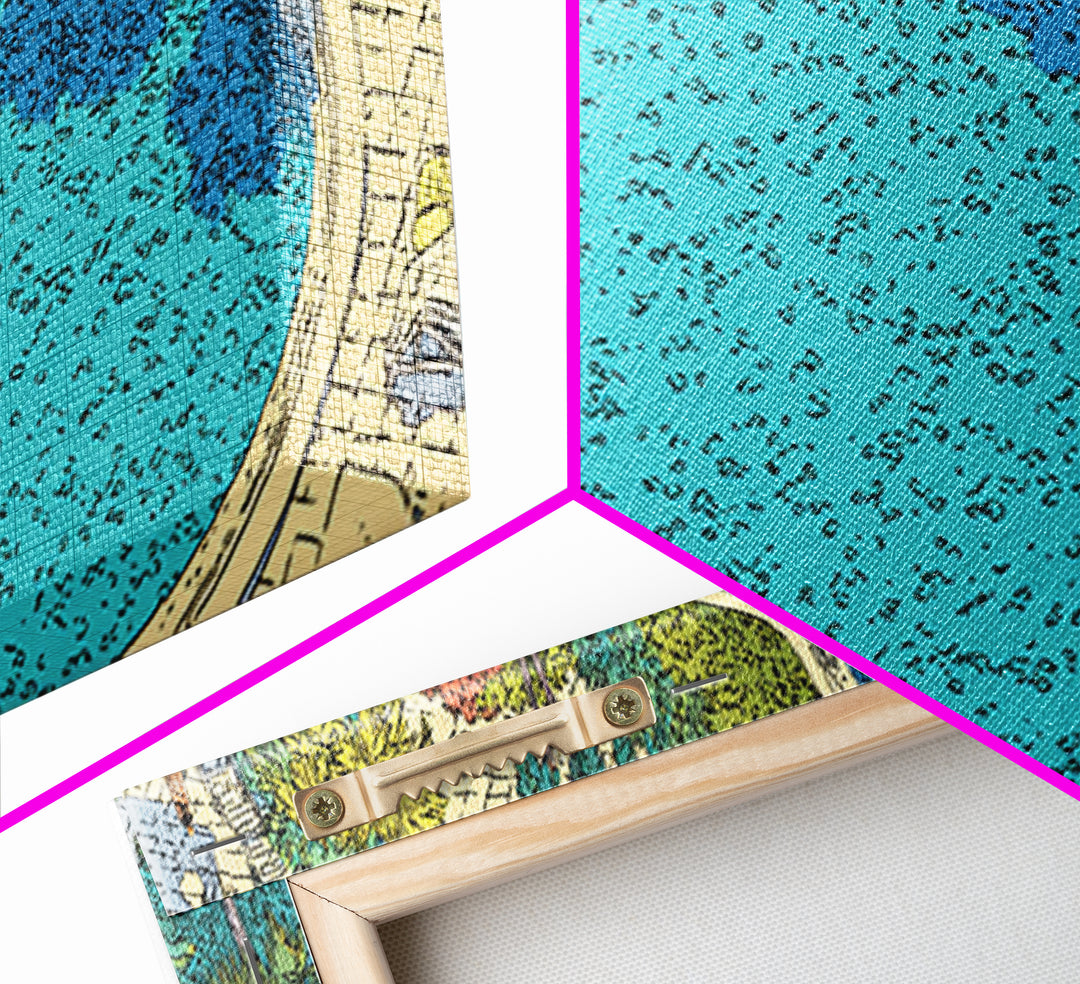 Bright Blue Resort Pool With Stone Terrace Wall Art, Midcentury Modern Print, Tropical Garden Decor, Large Canvas Poster
