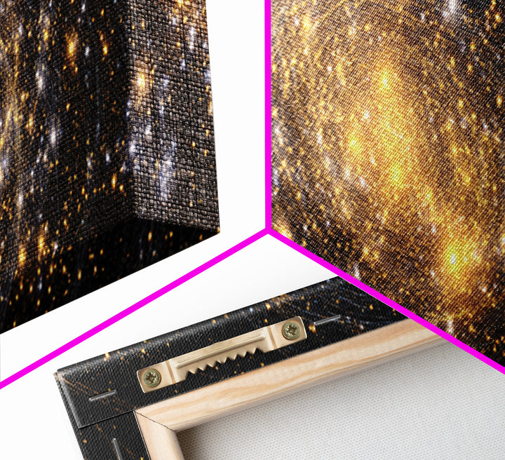 Golden Spiral Galaxy With Star Clusters Canvas Print, Abstract Space Wall Art, Modern Home Decor, Celestial Poster, Large Print