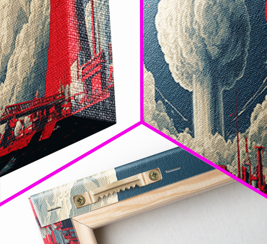 Red Nuclear Factory Mushroom Cloud Canvas Print, Atomic Art Print, Midcentury Modern Wall Decor, Retro Sci Fi Poster, Office Wall Art