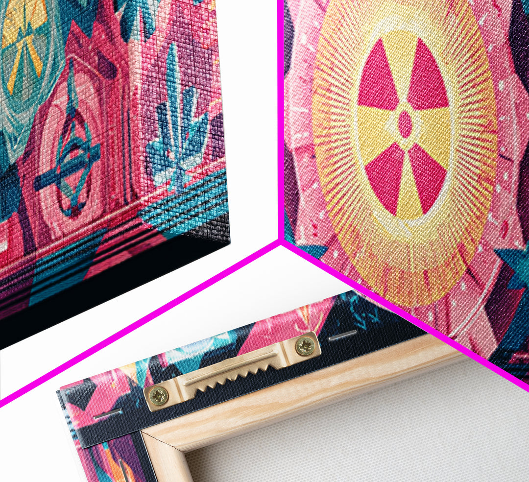 Pink Atomic Symbols And Geometric Circles Wall Art, Midcentury Abstract Art, Retro Modern Poster, Colorful MCM Decor, Gallery Wall Art