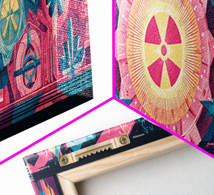 Pink Atomic Symbols And Geometric Circles Wall Art, Midcentury Abstract Art, Retro Modern Poster, Colorful MCM Decor, Gallery Wall Art