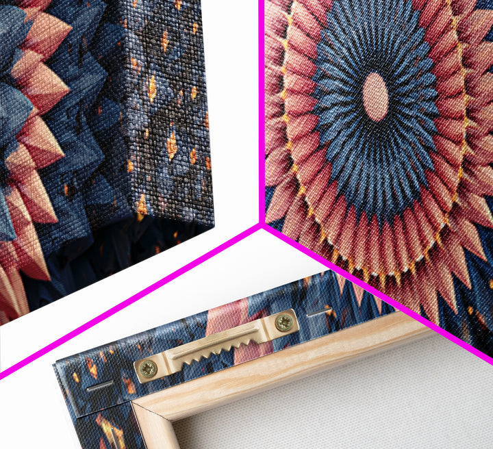 Layered Pink And Navy Geometric Mandala Wall Art, Midcentury Modern Abstract Canvas, Retro MCM Decor, Large Print, Home Decor