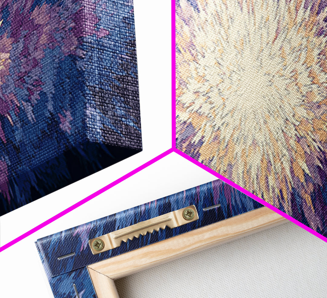 Radiant Blue Purple Starburst Wall Art, Modern Abstract Art Print, Cosmic Retro Decor, Living Room Statement Canvas Print