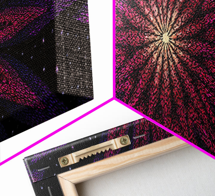 Magenta Purple Cosmic Burst Wall Art, Modern Abstract Canvas Print, Retro Space Poster, Funky MCM Home Decor, Large Statement Print