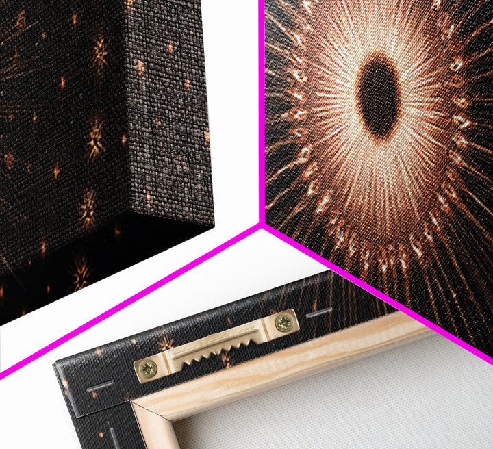 Copper Gold Eclipse Sunburst Wall Art, Modern Art Deco Canvas Print, Cosmic Celestial Decor, Black Gold Statement Print Gift