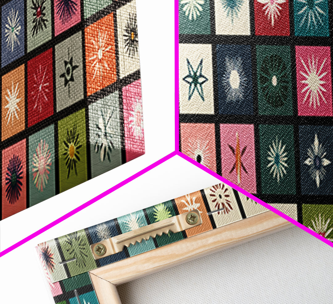 Atomic Starburst Pattern Wall Art, Midcentury Modern Geometric Print, Retro MCM Decor, Colorful Tile Canvas Print, Gallery Wall