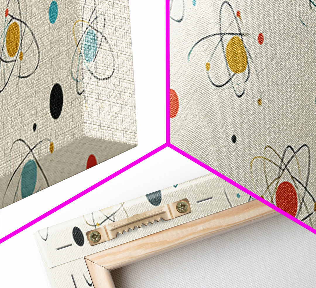 Retro Atom Pattern Canvas Print, Mid Century Modern Wall Decor, Atomic Science Art, Minimal Geometric Poster, MCM Home Decor