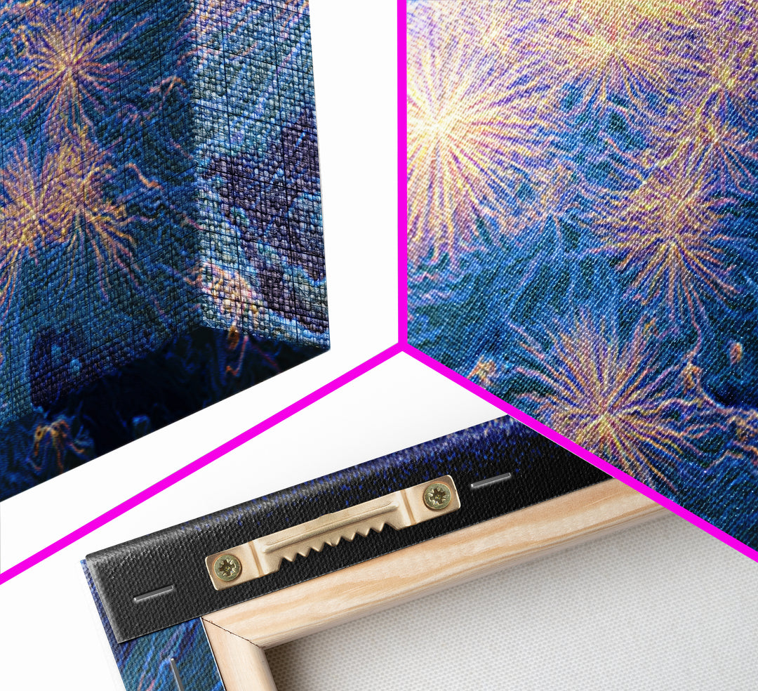 Earth From Orbit With Electric Light Bursts, Framed Canvas Print, Space Abstract Art, Modern Wall Decor For Home Office Decor