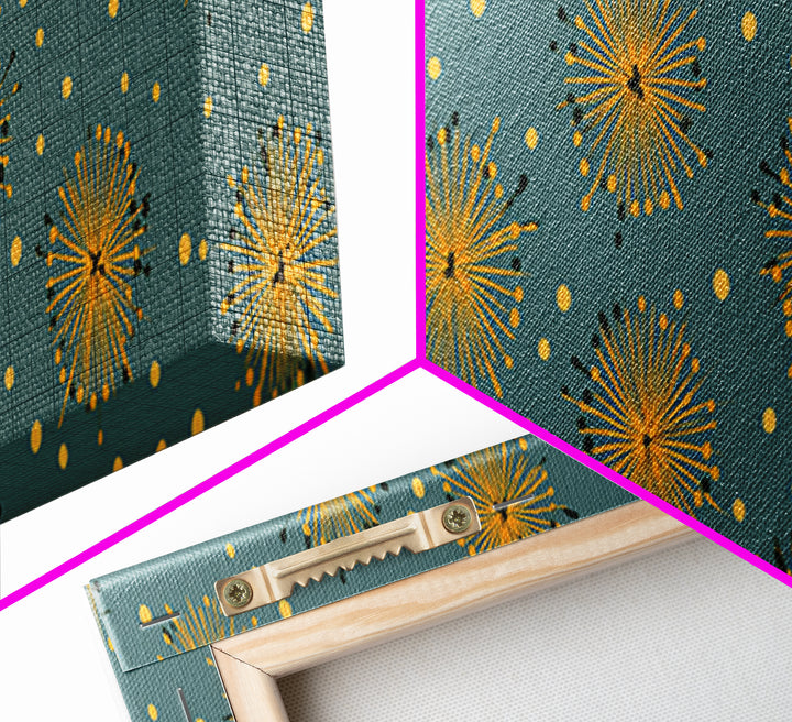 Yellow Starburst Floral Wall Art, Mid Century Modern Print, Retro Atomic Pattern Poster, Teal Kitchen Decor, MCM Art Print