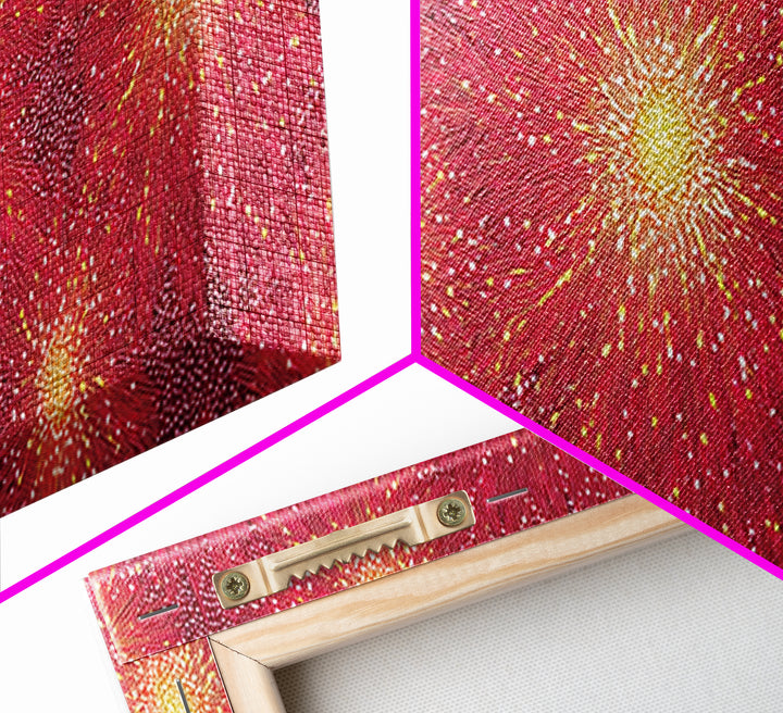 Magenta Yellow Burst Framed Canvas Print, Mid Century Modern Wall Art, Bright Abstract Decor, Retro Groovy Home Poster Print