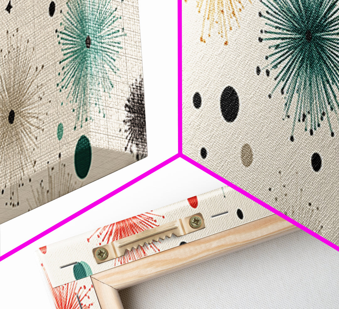 Multicolor Atomic Starburst Wall Art, Mid Century Modern Print, Retro Confetti Pattern Poster, Cream Background MCM Decor