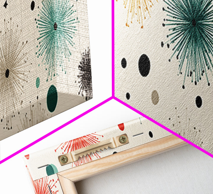 Multicolor Atomic Starburst Wall Art, Mid Century Modern Print, Retro Confetti Pattern Poster, Cream Background MCM Decor