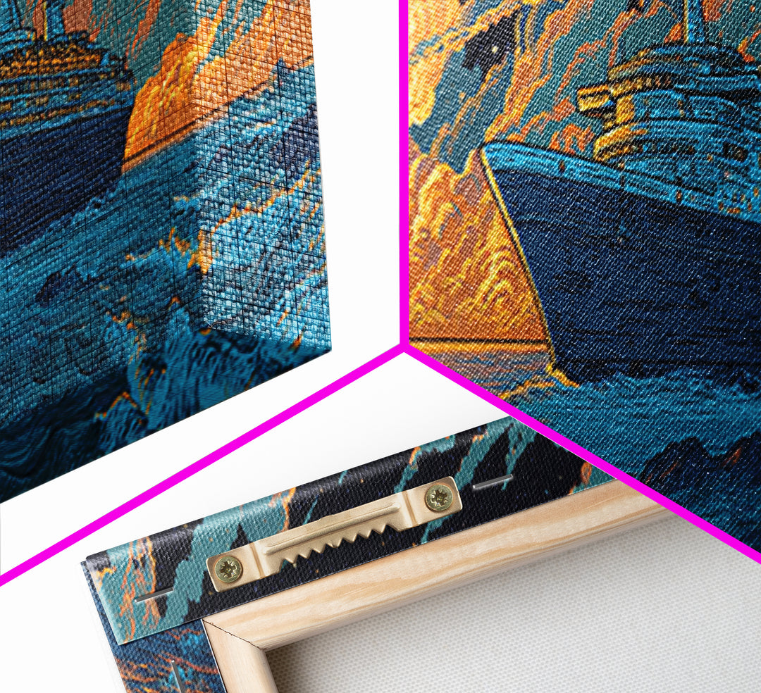 Dramatic Cruise Ship At Sunset Wall Art, Retro Ocean Travel Poster, Sci Fi Seascape Decor, Large Canvas Print Gift For Living Room