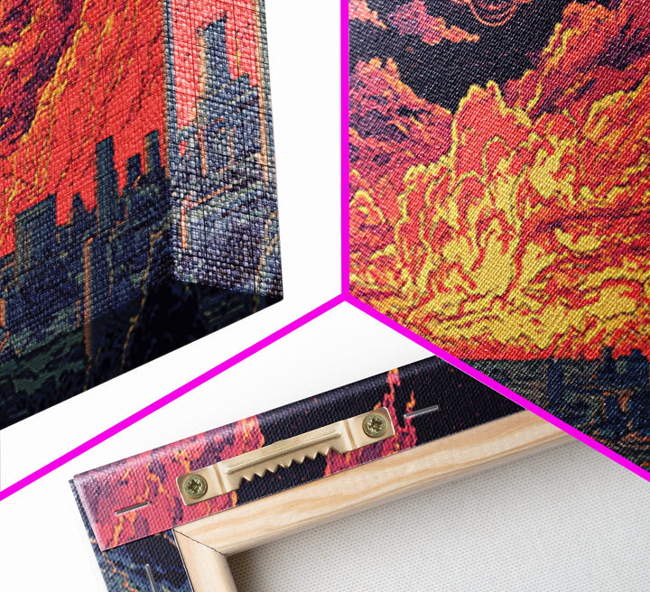 Atomic Sunset Over Industrial Coast Wall Art, Retro Sci Fi Landscape, Midcentury Modern Decor, Colorful Abstract Print, Poster