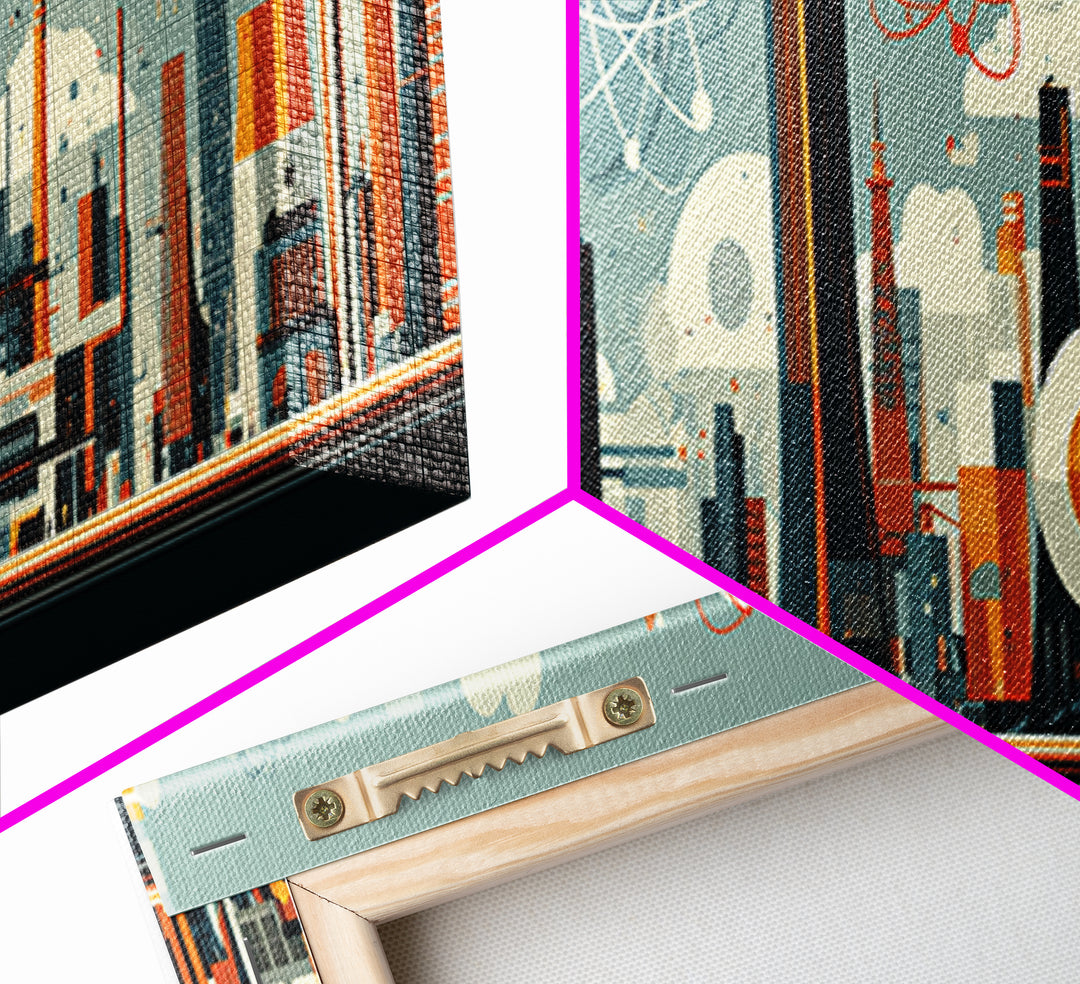 Atomic Midcentury City With Mod Towers Wall Art, Retro Modern Art Print, Geometric Skyline Poster, MCM Home Decor, Canvas Print