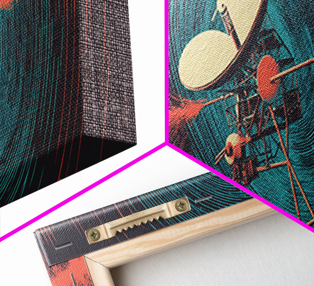 Deep Space Probe Signal Wall Art, Blue Spiral Radio Waves, Retro Sci Fi Poster, Modern Abstract Living Room And Office Decor Print