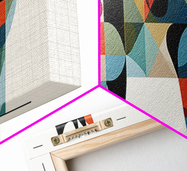 Abstract Mid Century Cat With Geometric Shapes, Canvas Print, Modern Wall Art, Bauhaus Poster, Minimalist Home Decor Print